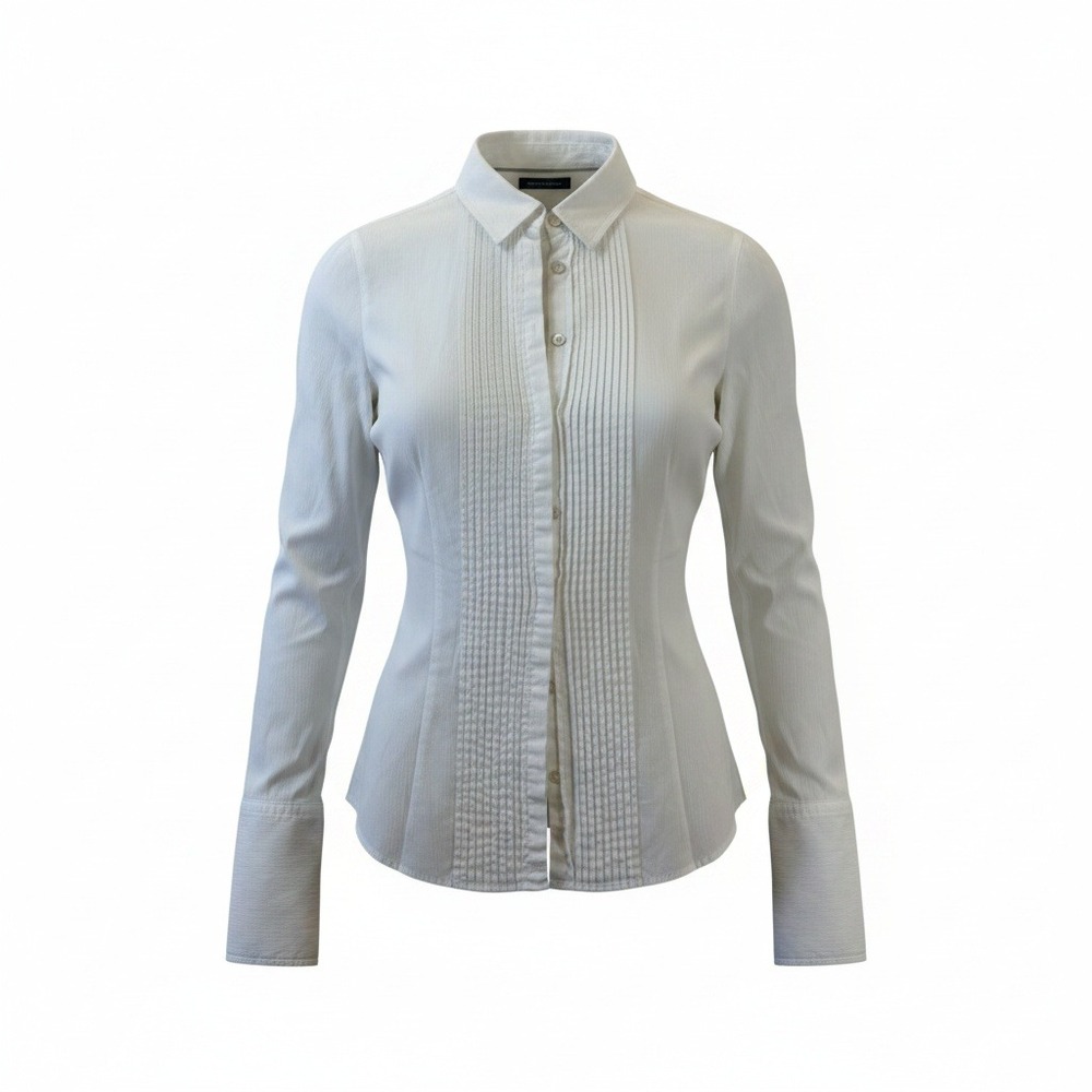 Tommy Hilfiger Tuxedo Shirt Women's M White Pleated Pintuck Button Down
